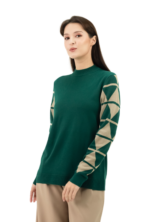 DAISY By VOIR Geometric Contrast Trim Knit Top