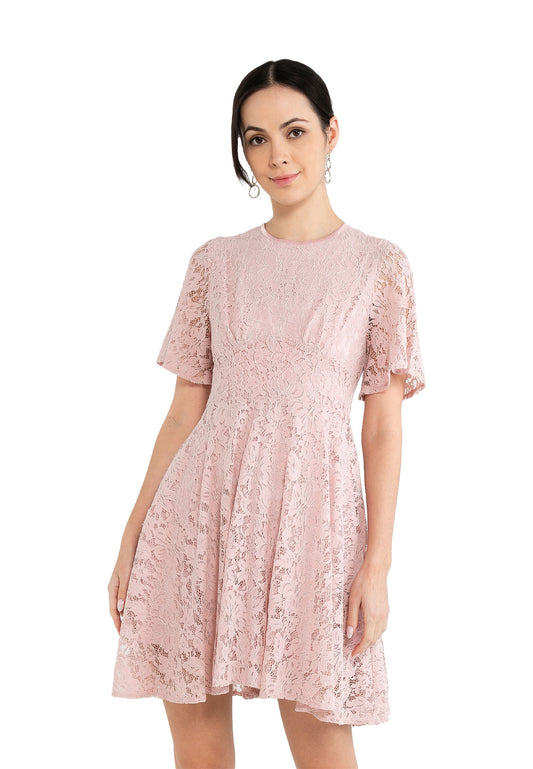 ELLE Apparel Floral Lace Round Neck Dress