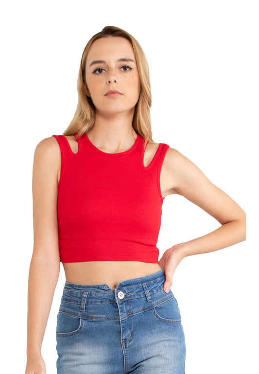 VOIR JEANS Sleeveless Cut Out Knit Top