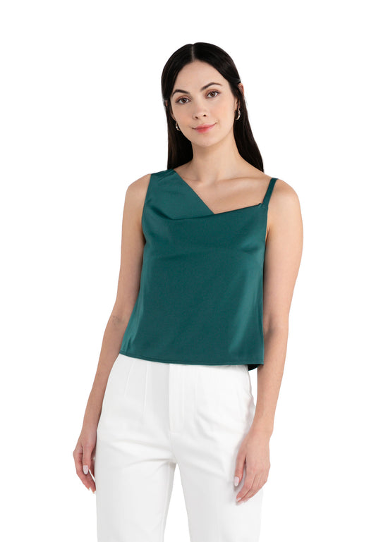 ELLE Apparel Sleeveless Plain Asymmetrical Neck Top