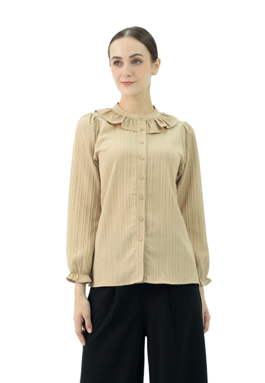 DAISY By VOIR Pleated Collar Button Details Blouse