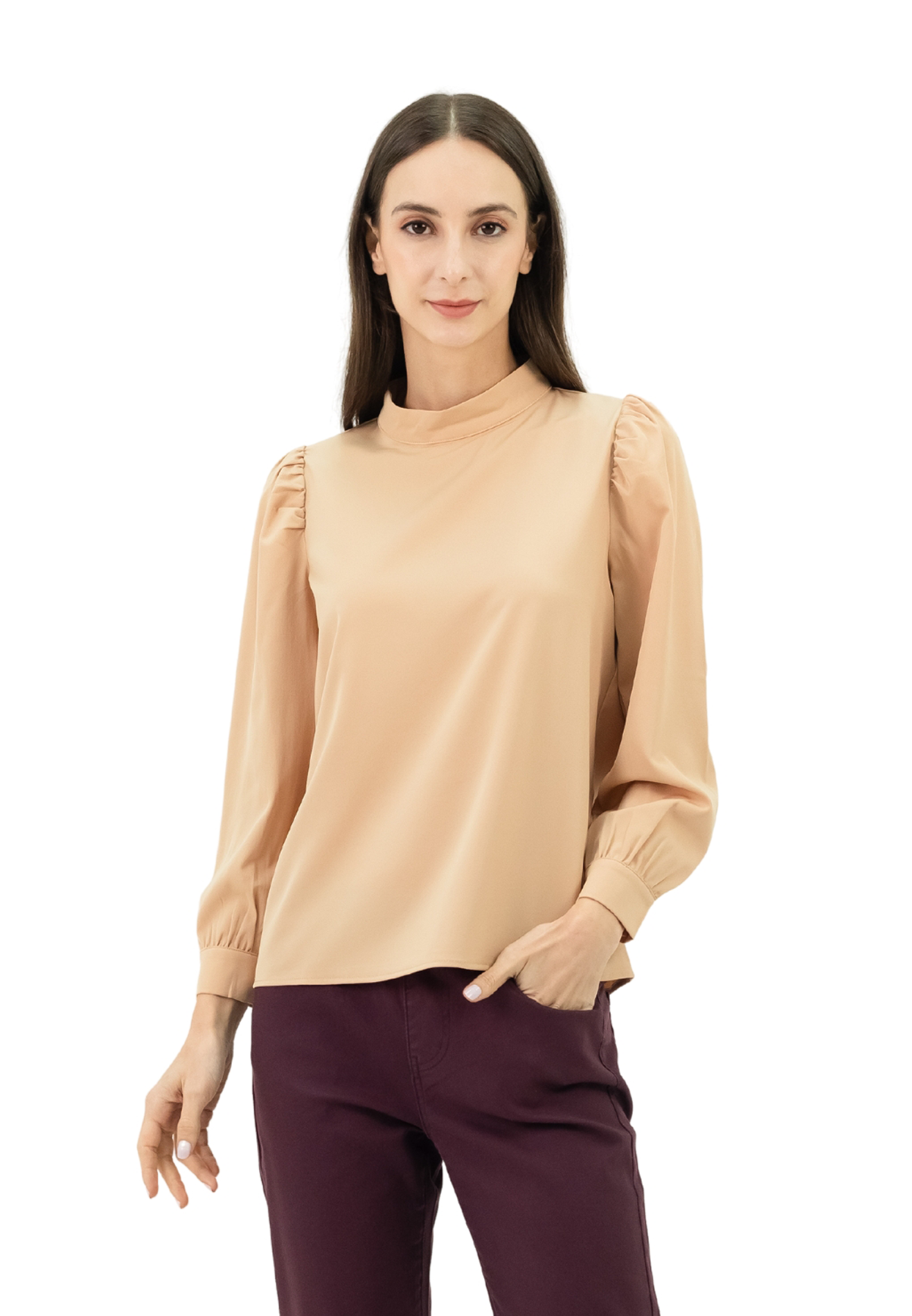 DAISY By VOIR Puff Sleeves Hi-Neck Blouse