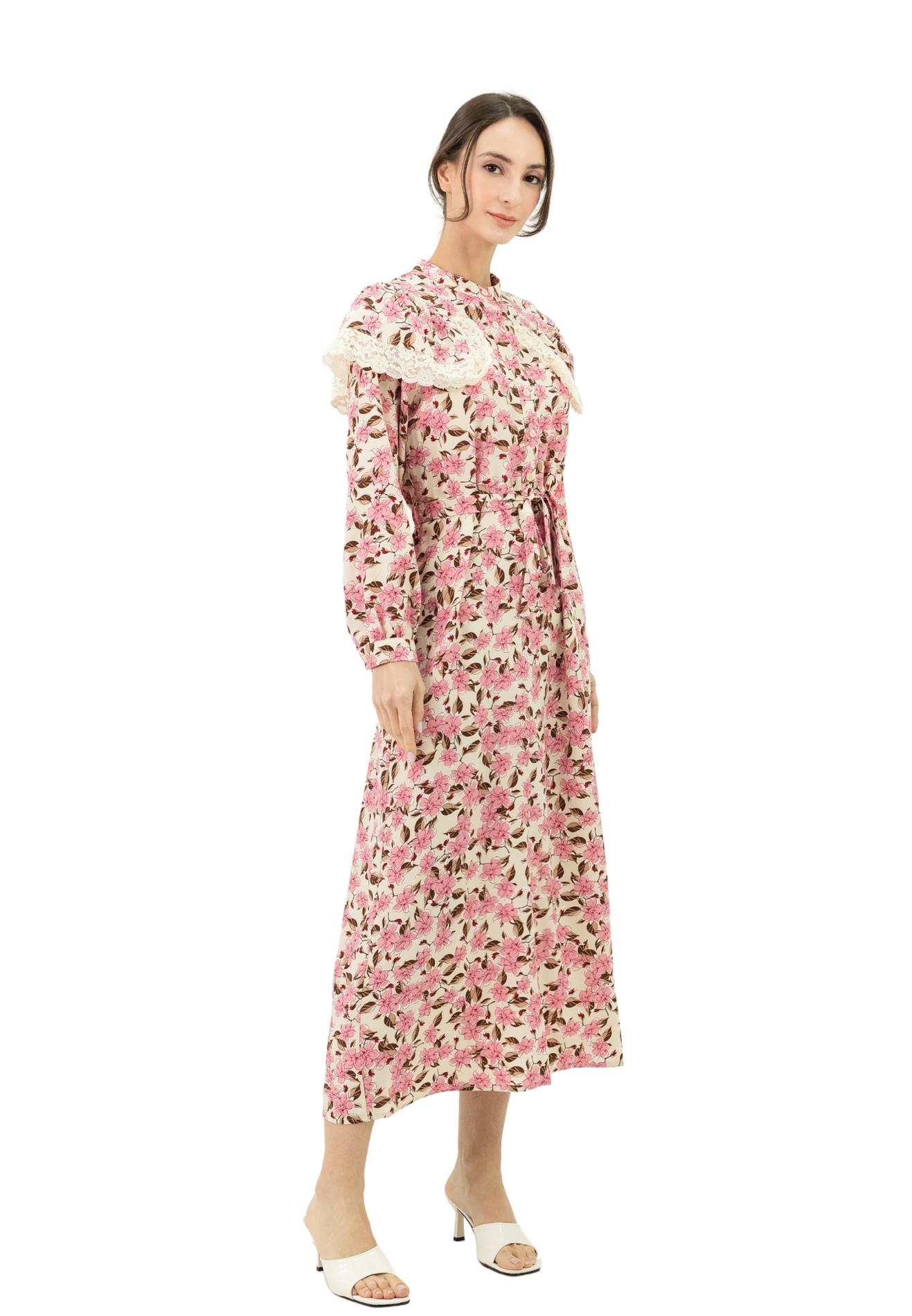 DAISY BY VOIR All Over Floral Ruffles Flap Long Dress