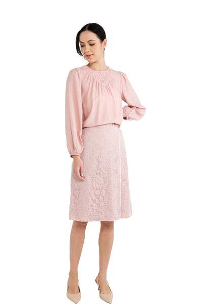 ELLE Apparel Floral Lace Split Hem Midi Skirt