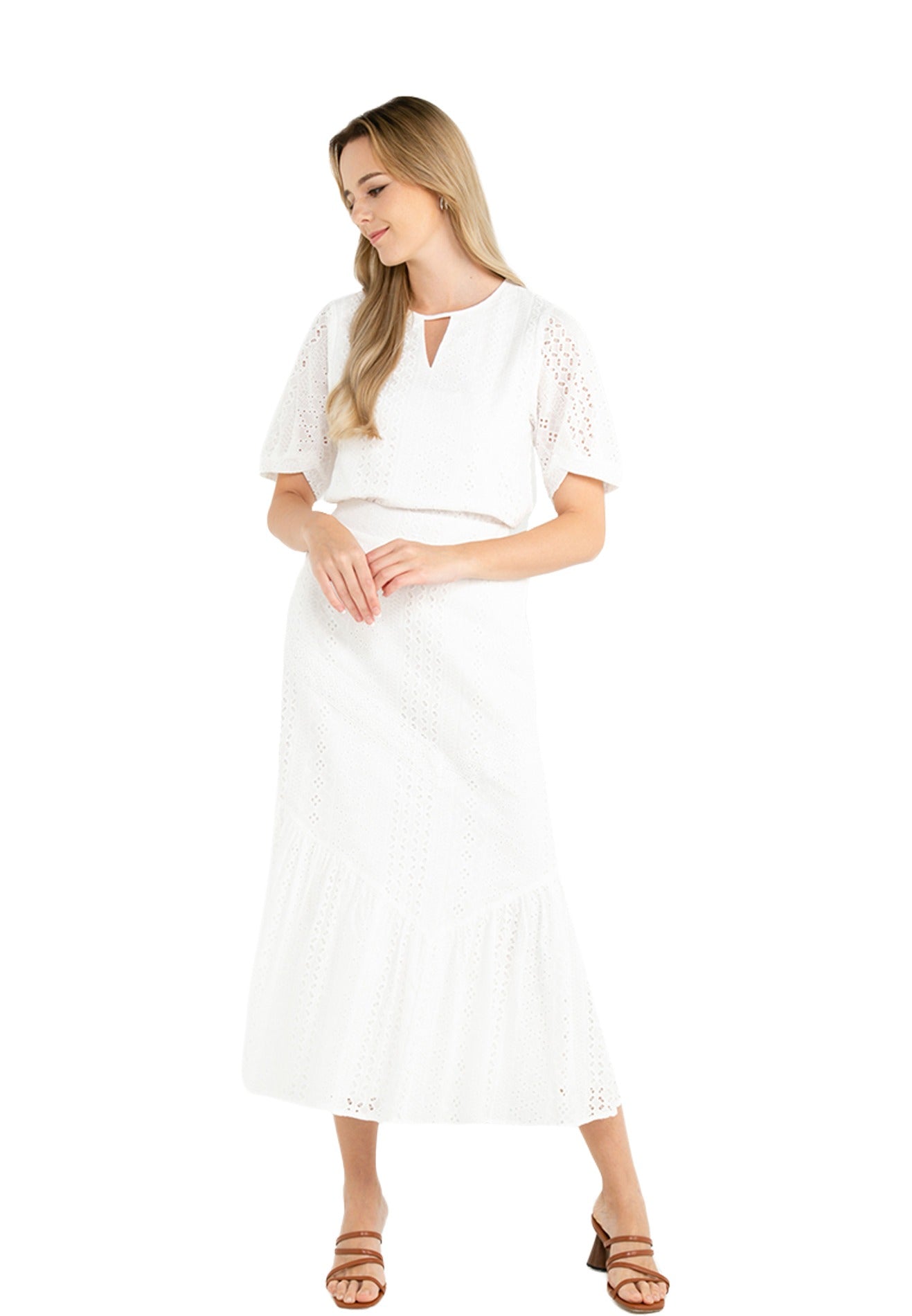 ELLE Apparel Cotton Schiffli Floral Embroidery Blouse