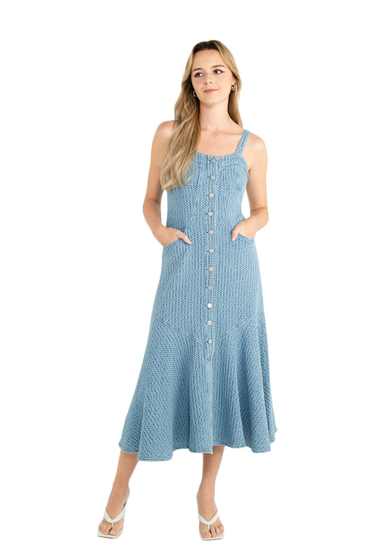 ELLE Apparel Sleeveless Textured Denim Maxi Dress