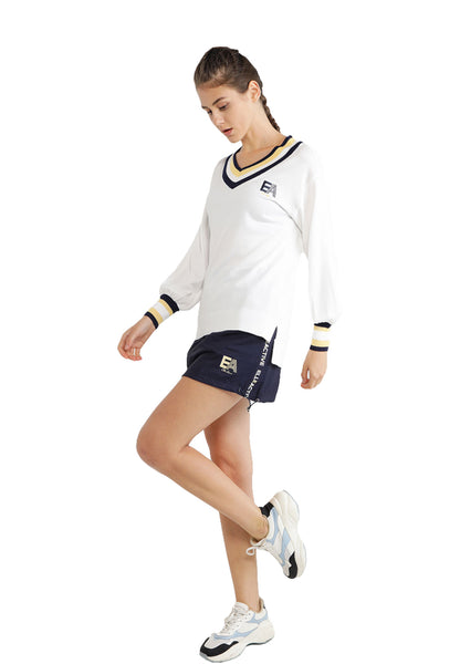 ELLE Active Striped Hi-Low Hem Yarn Knit Top