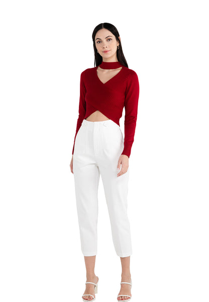 ELLE Apparel Knitted Long Sleeves Top with Cross Design