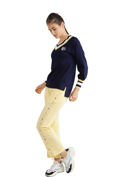 ELLE Active Striped Hi-Low Hem Yarn Knit Top