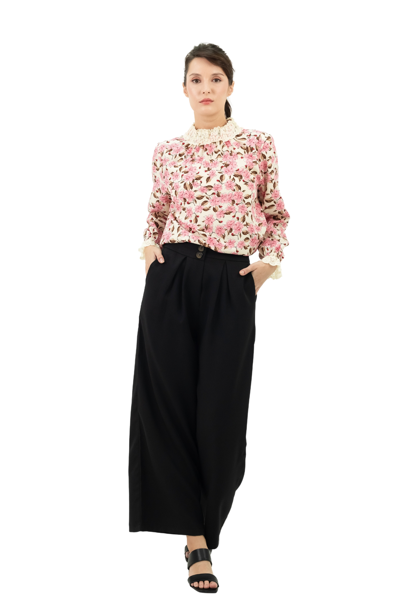 DAISY By VOIR Buttoned Pleated Flare Pants
