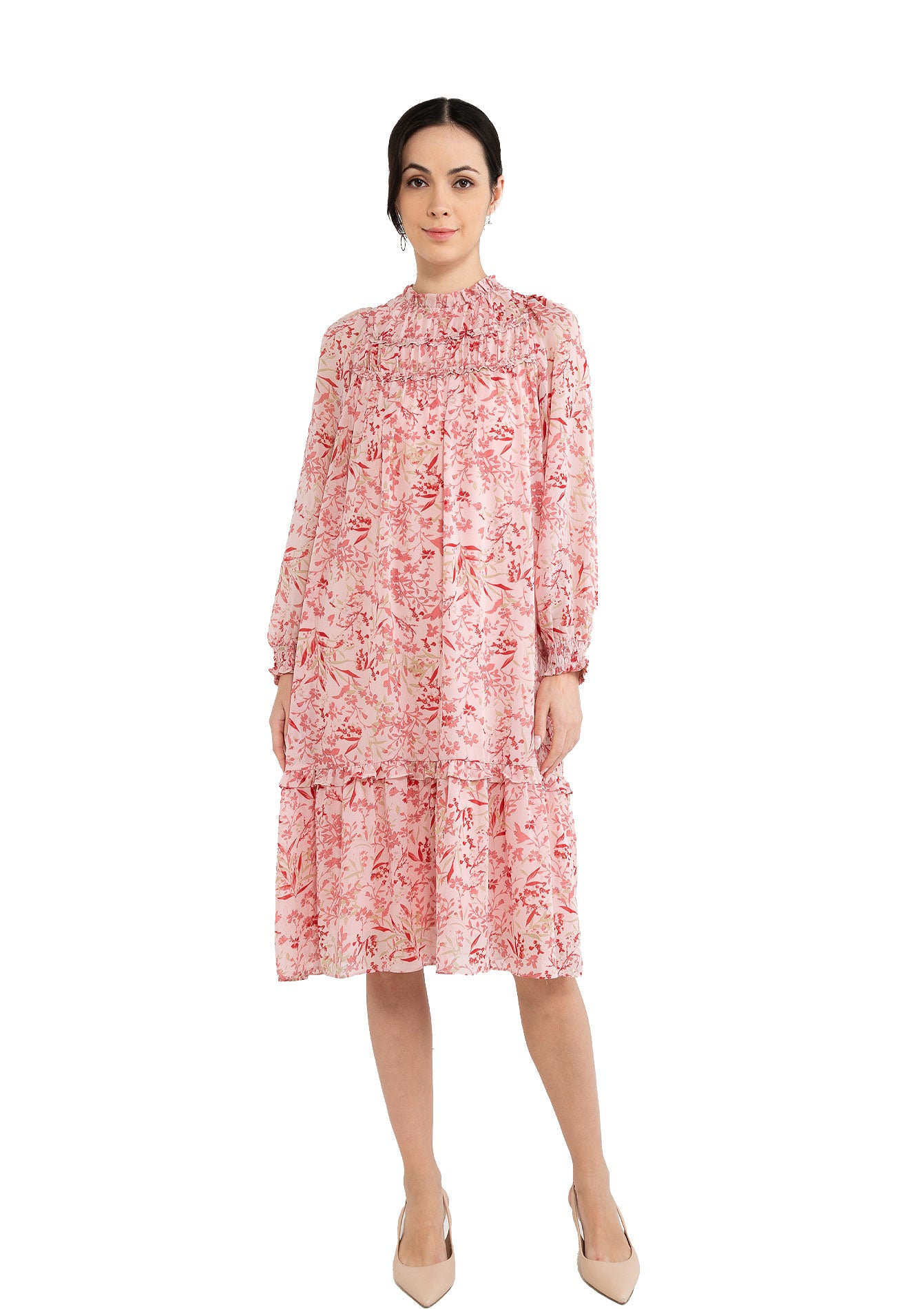 ELLE Apparel Summer Floral Ruffle High Neck Tiered Dress