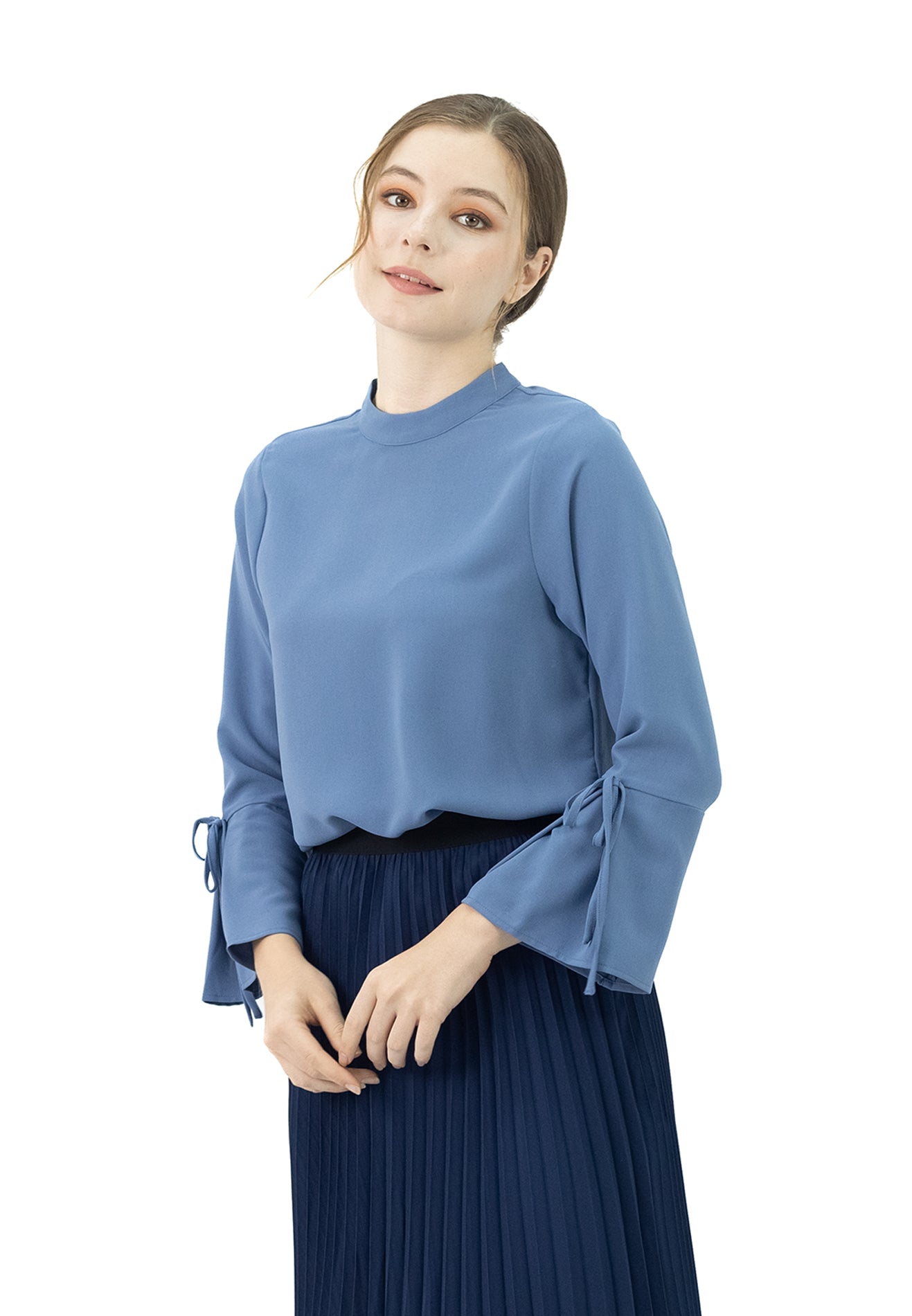 DAISY By VOIR Mock Neck Tie Sleeves Blouse