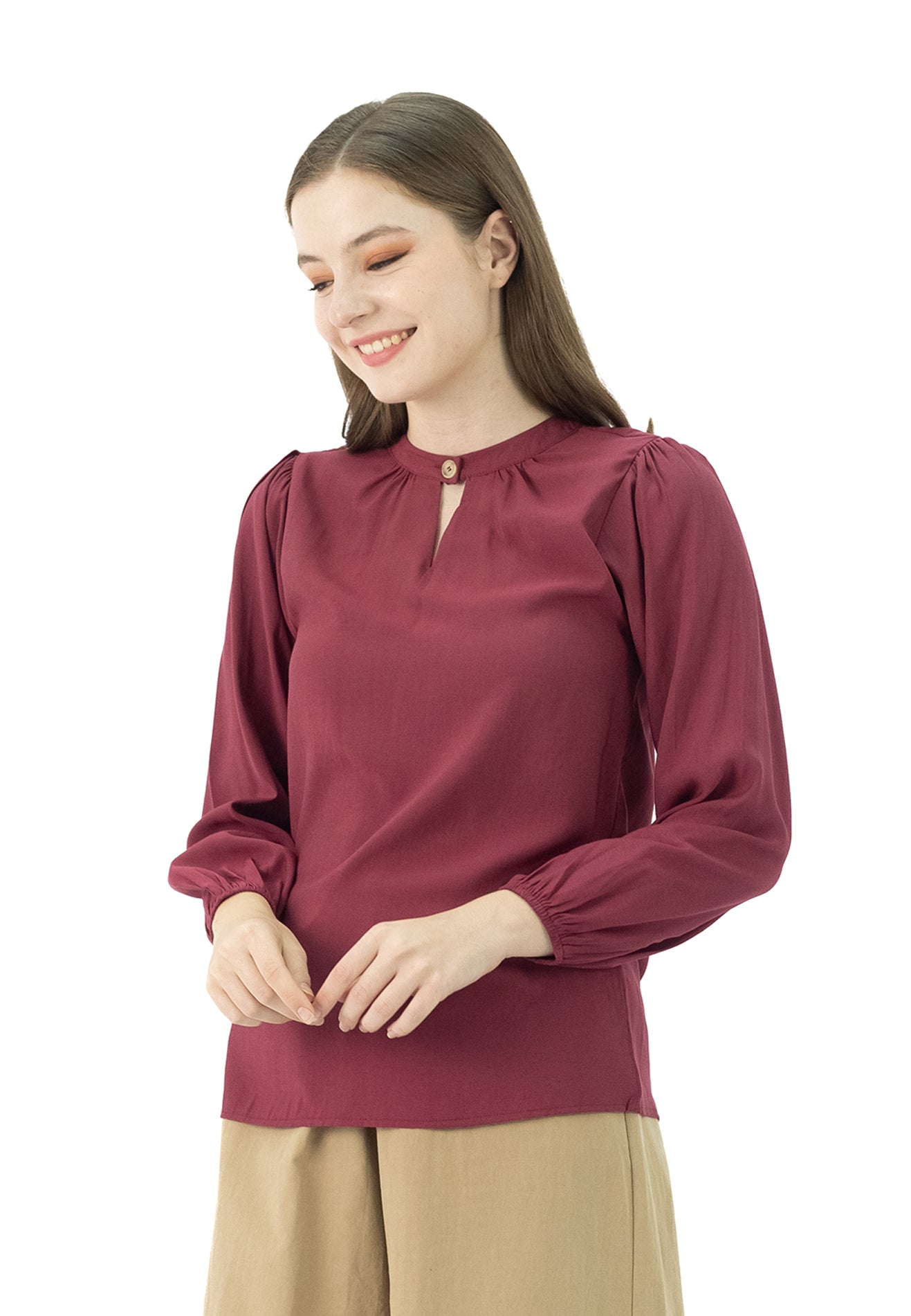 DAISY By VOIR Solid Keyhole Neck Blouse