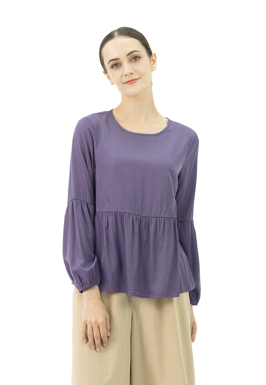 DAISY By VOIR Plain Tiered Long Sleeves Blouse