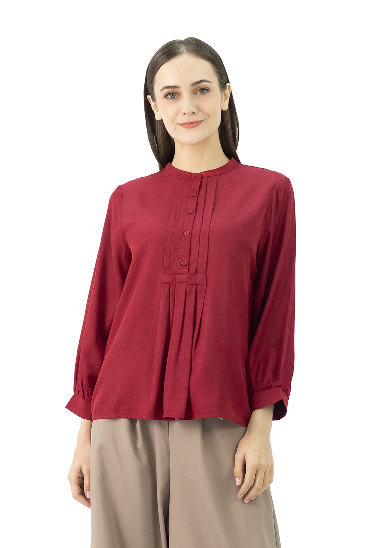 DAISY By VOIR Mock Neck Front Pleated Blouse