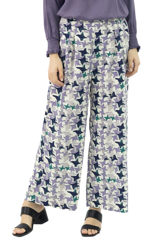 DAISY By VOIR Graphic Printed Solid Wide Leg Pants