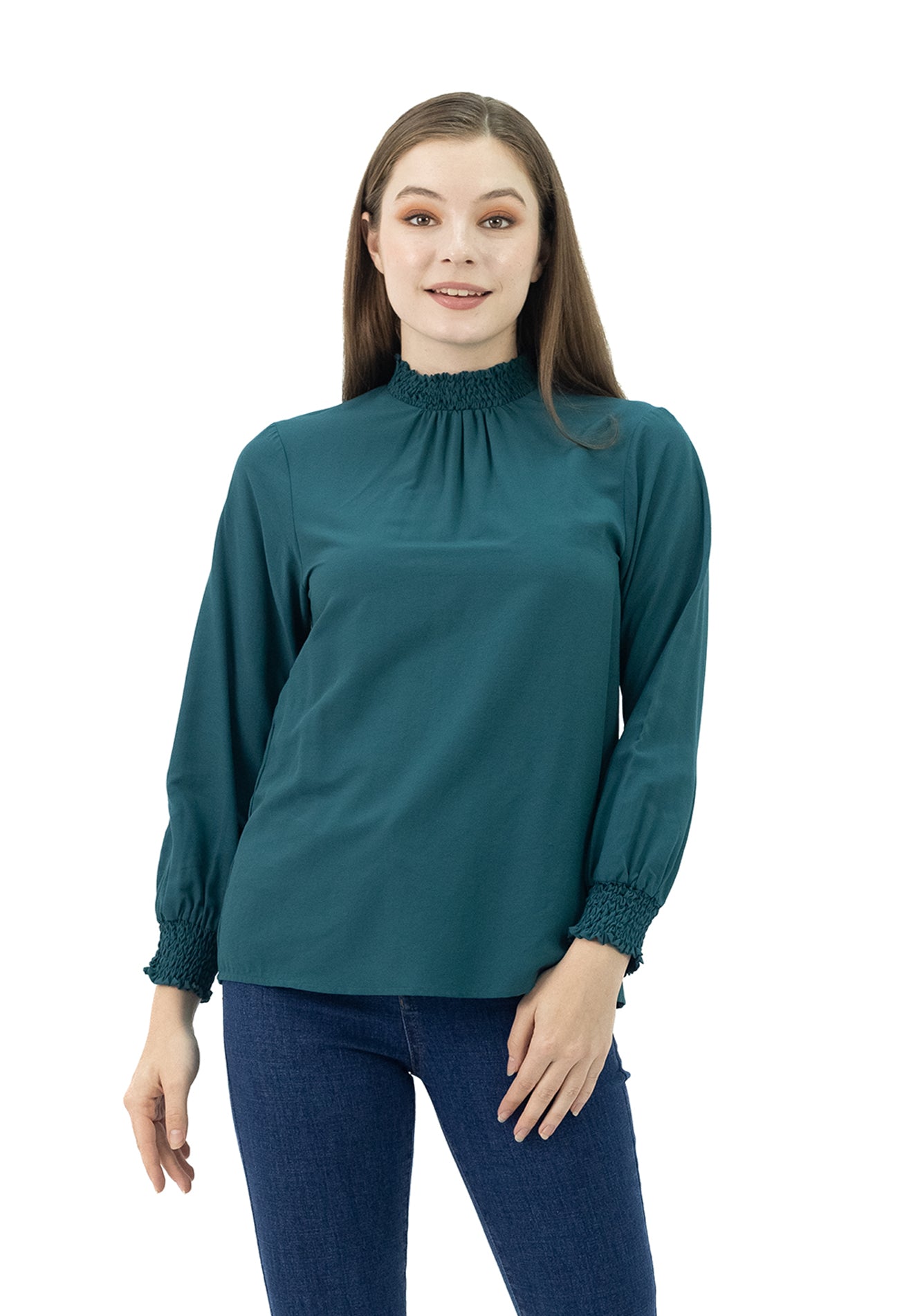 DAISY By VOIR Shirred Neck Long Sleeves Blouse