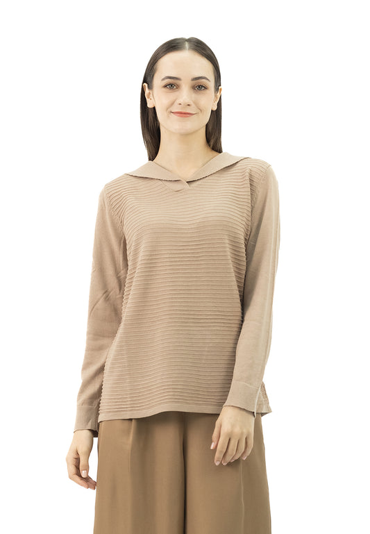 DAISY By VOIR Collared Ribbed Knit Top