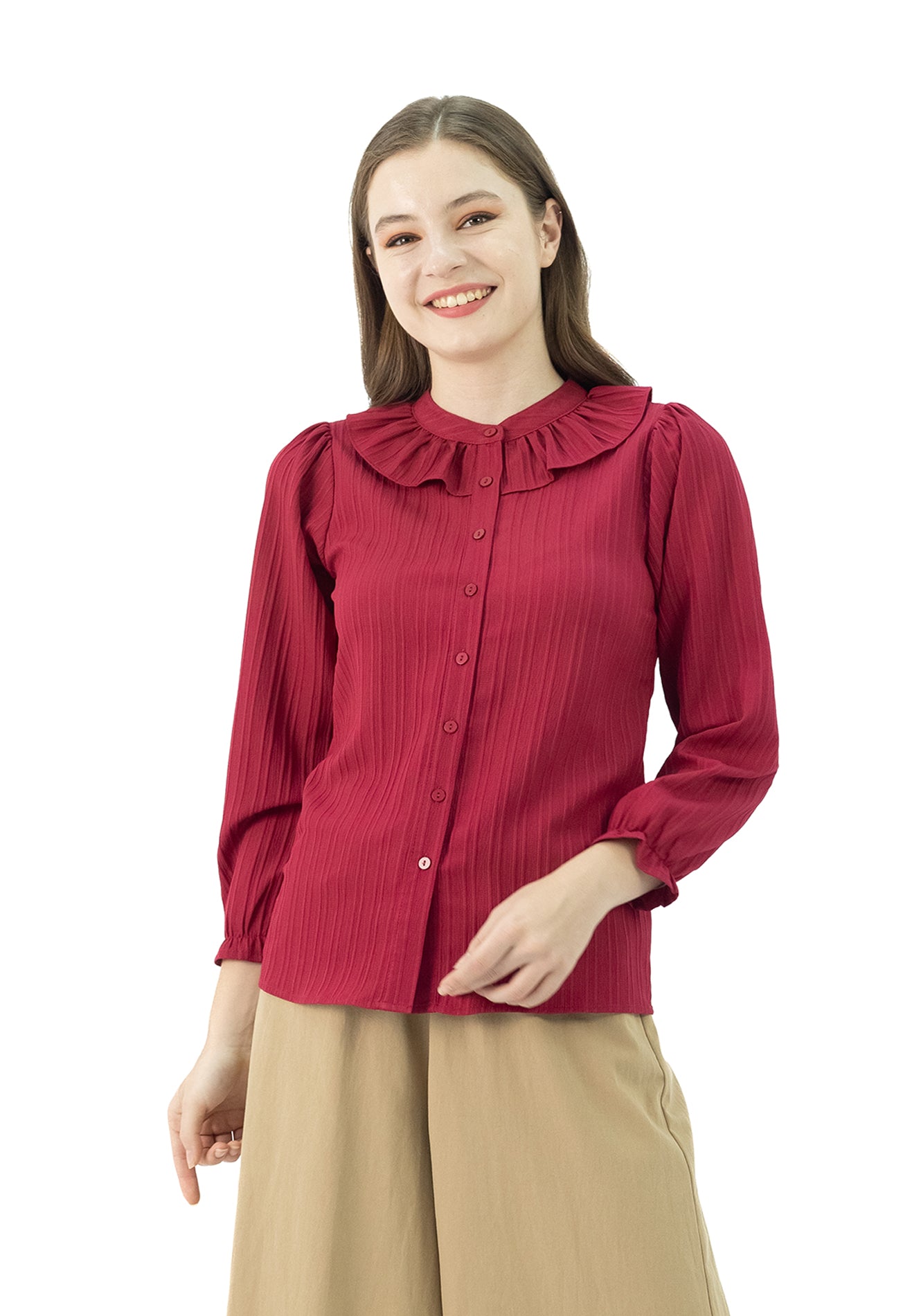 DAISY By VOIR Pleated Collar Button Details Blouse