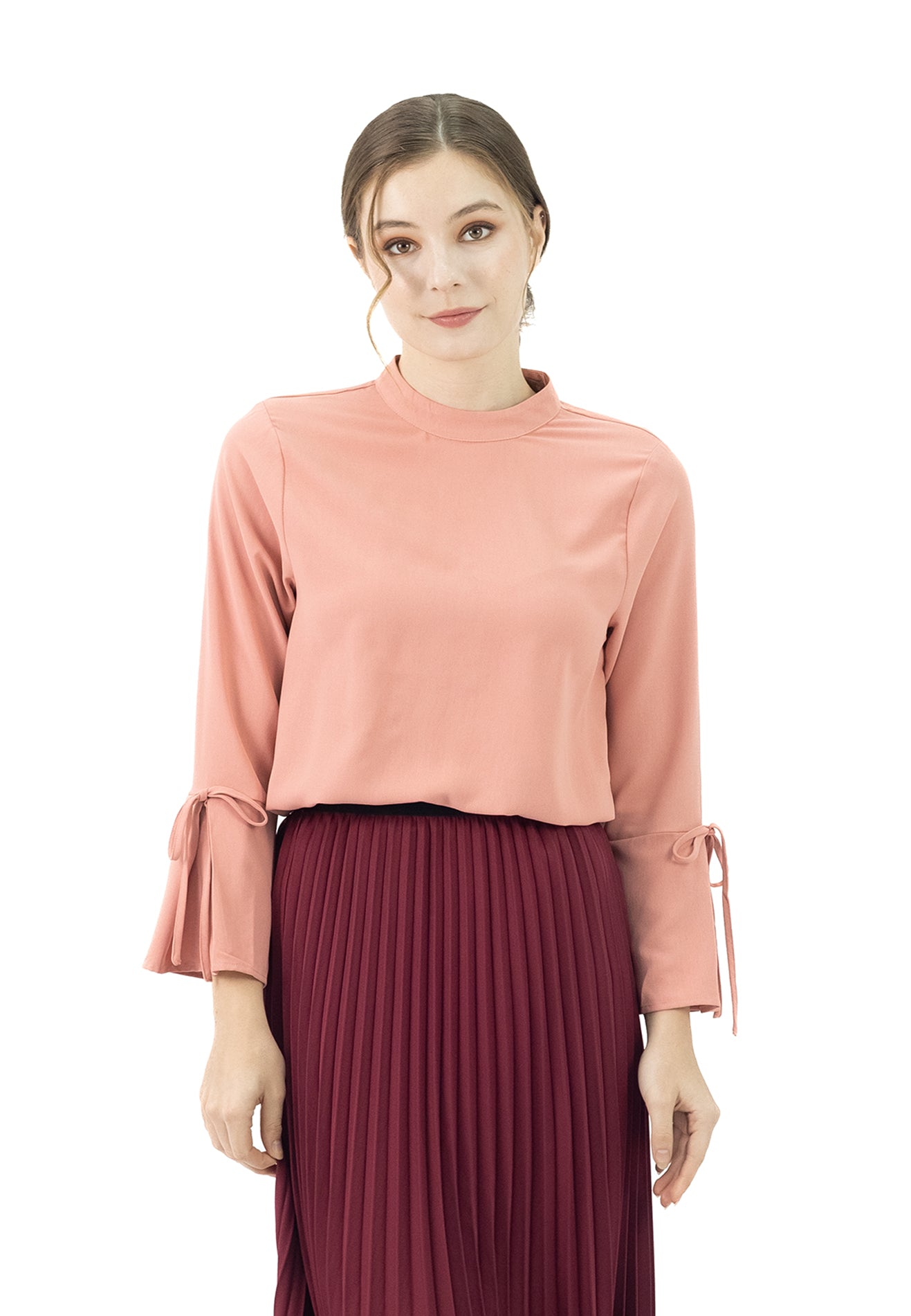 DAISY By VOIR Mock Neck Tie Sleeves Blouse