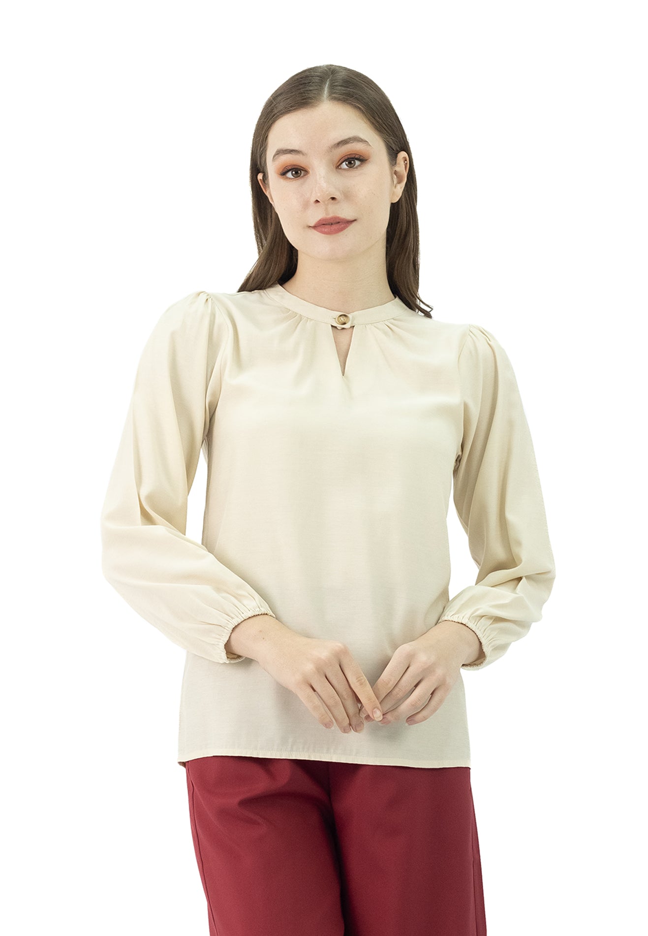 DAISY By VOIR Solid Keyhole Neck Blouse
