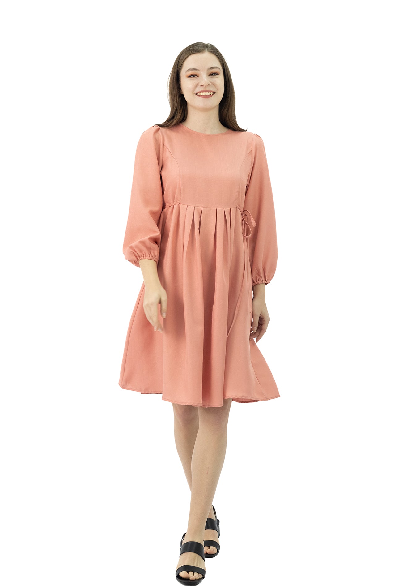 DAISY BY VOIR Tie Side Puff Sleeves Dress