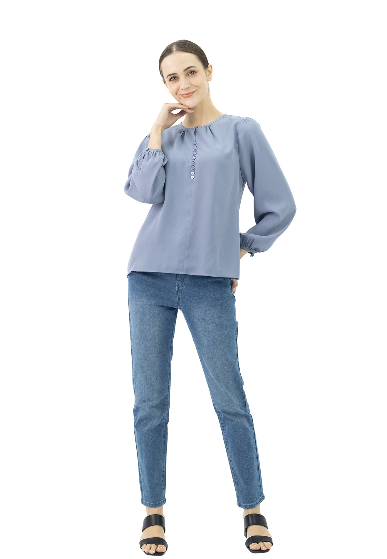 DAISY By VOIR Ruched Detail Front Solid Blouse