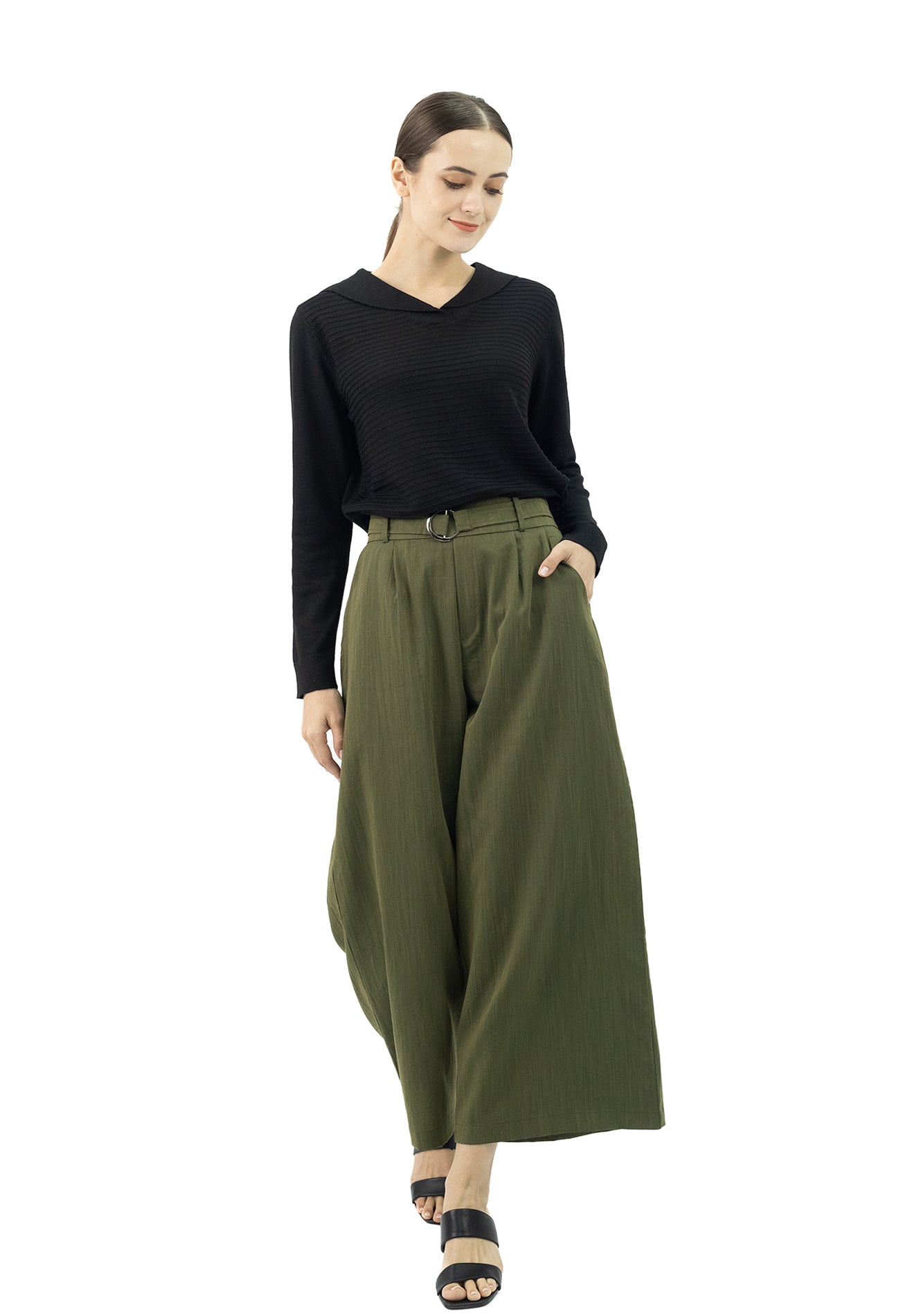 DAISY By VOIR Buckled Waist Wide Leg Pants