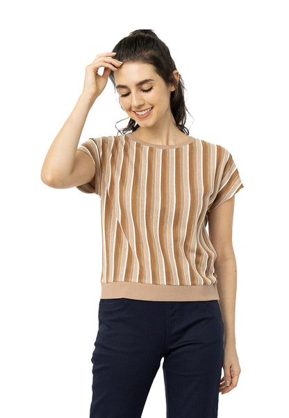 VOIR JEANS Multi Striped Knit Top