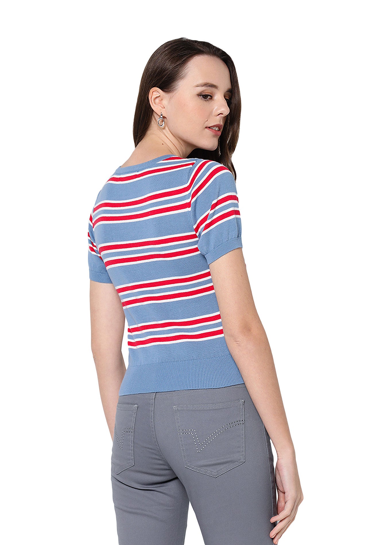 VOIR JEANS Twisted Knot Striped Top