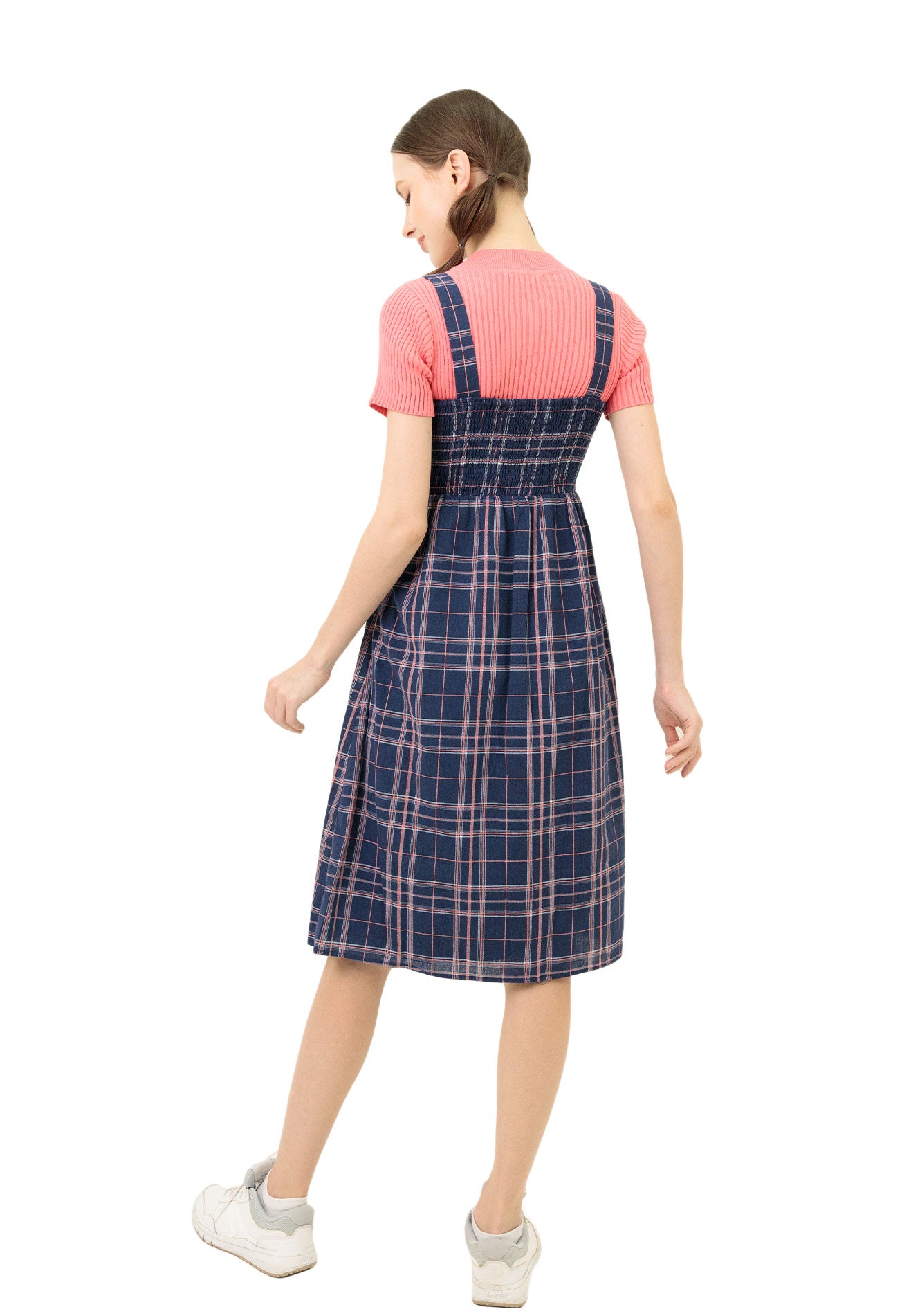 VOIR JEANS Plaid Fitted Pinafore Dress