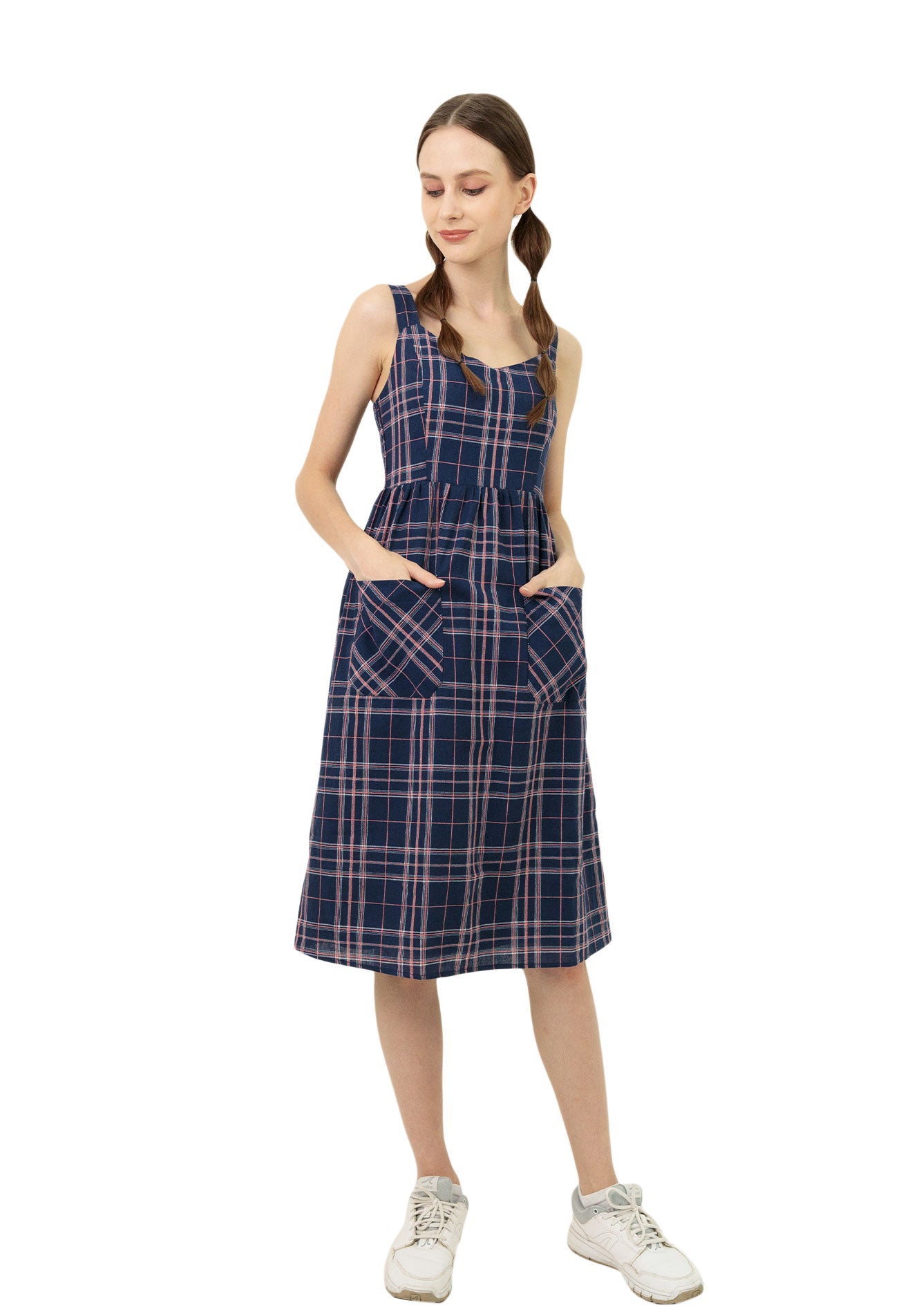 VOIR JEANS Plaid Fitted Pinafore Dress
