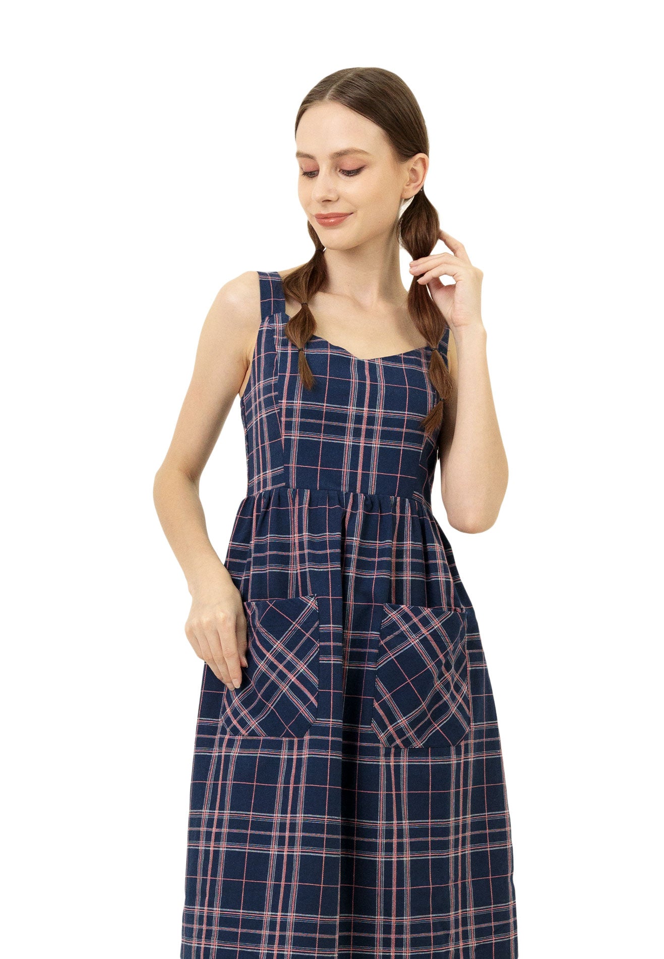 VOIR JEANS Plaid Fitted Pinafore Dress