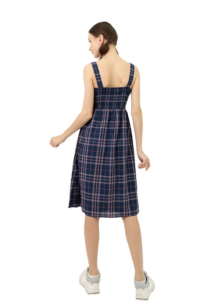VOIR JEANS Plaid Fitted Pinafore Dress