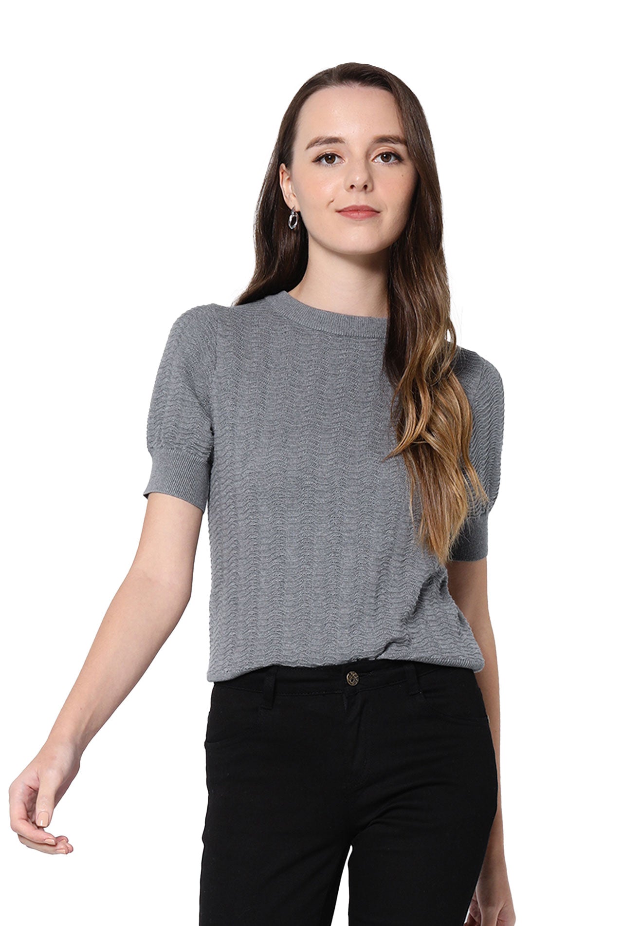 VOIR JEANS Weave Ribbed Yarn Knit Top
