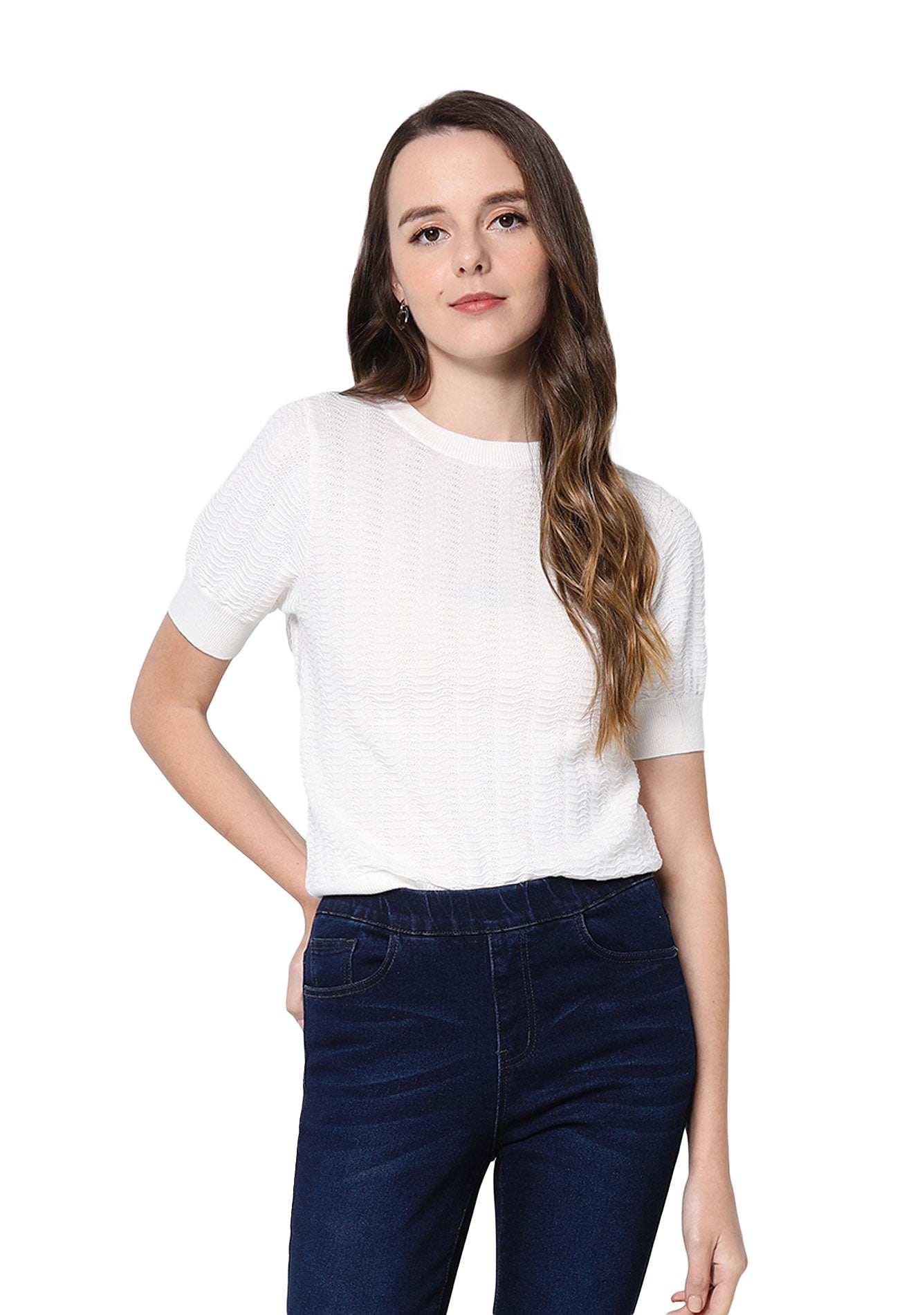 VOIR JEANS Weave Ribbed Yarn Knit Top