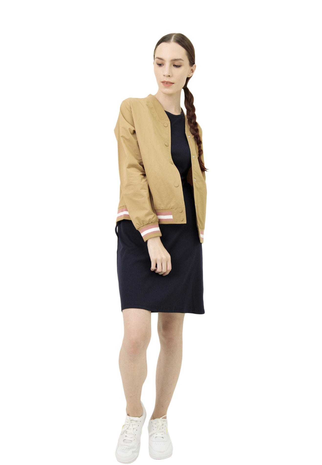 VOIR JEANS Bomber Jacket with Striped Trim