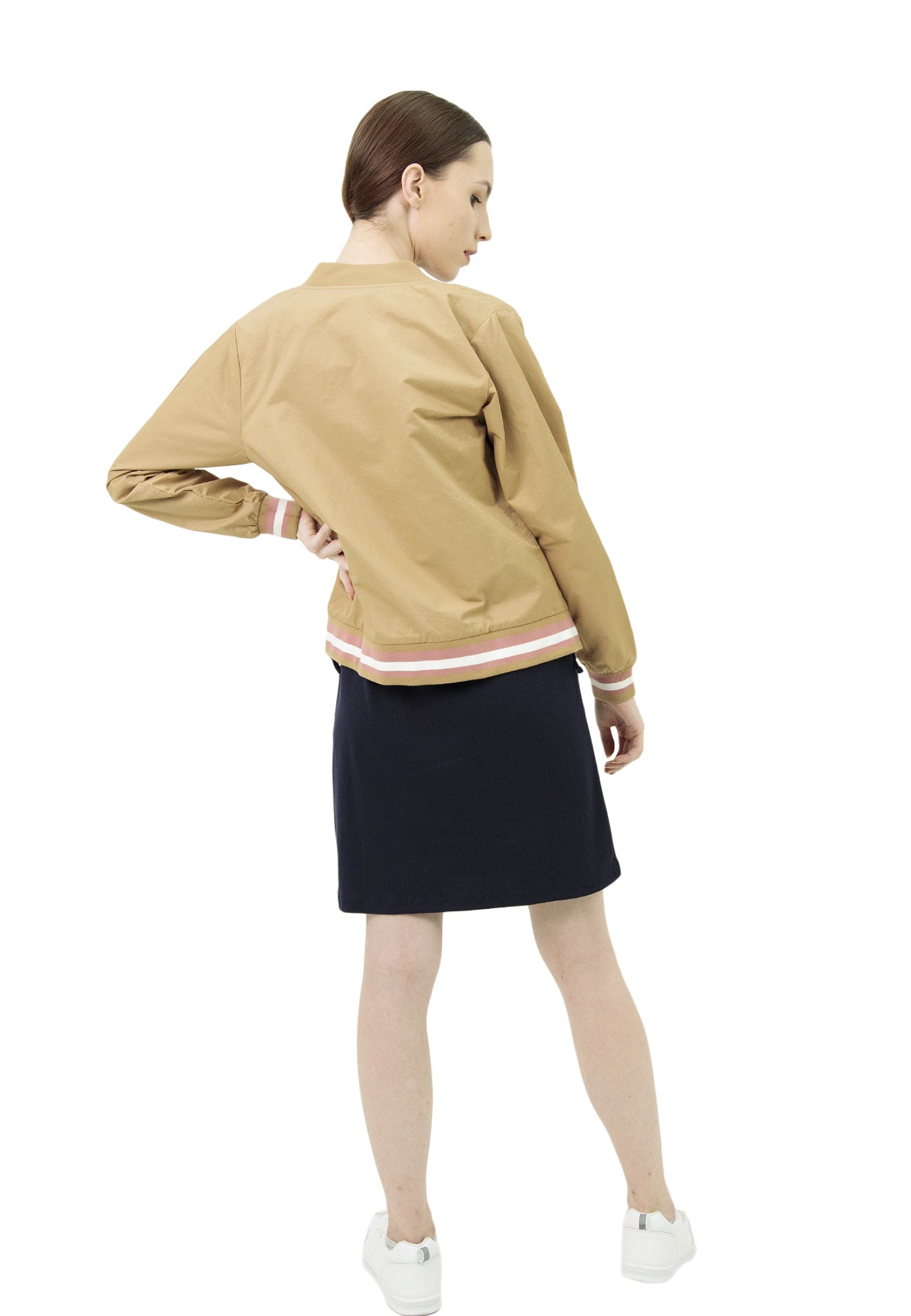 VOIR JEANS Bomber Jacket with Striped Trim