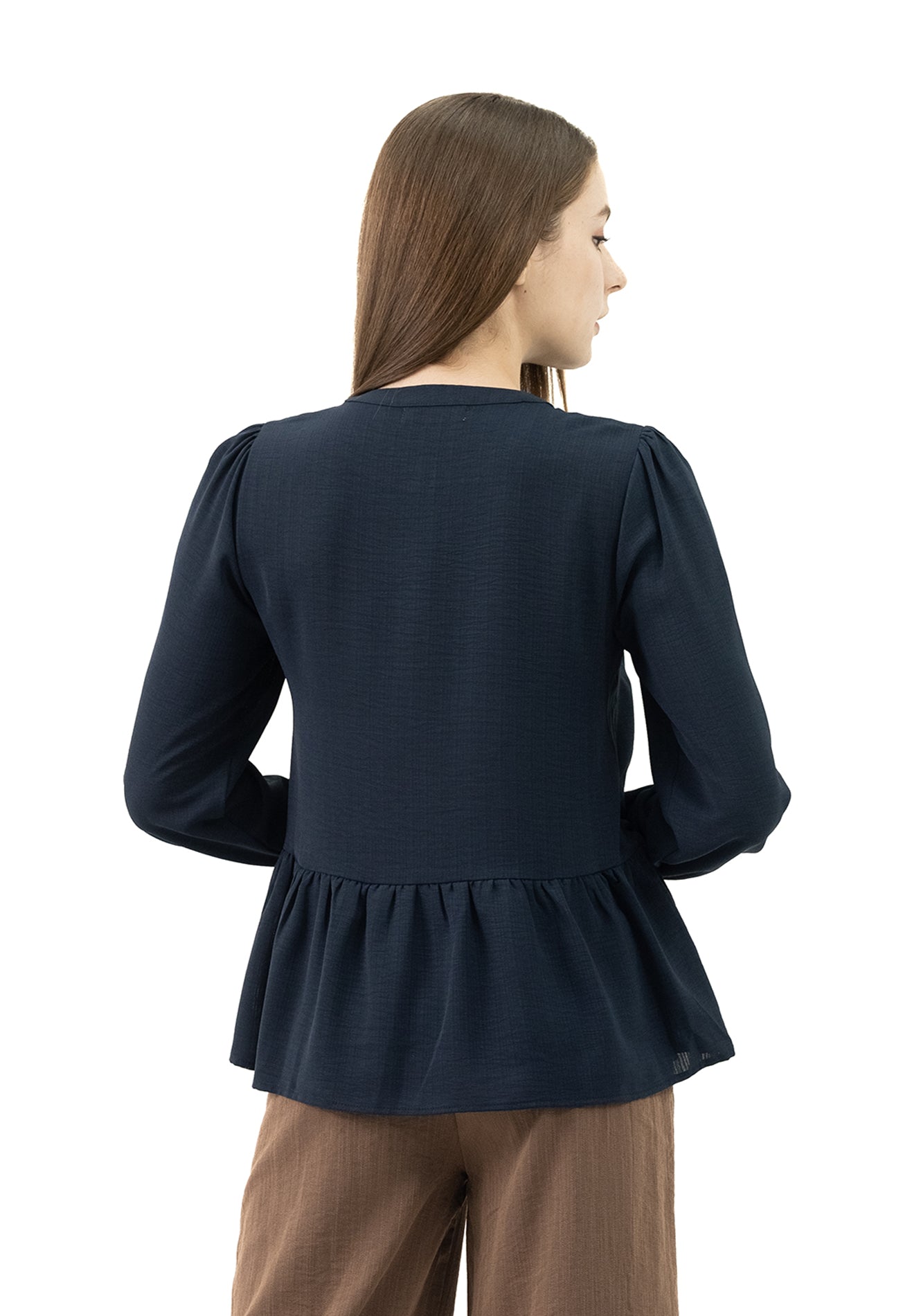 DAISY By VOIR Button Front Ruched Peplum Blouse