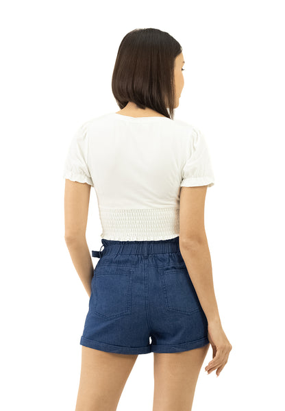 VOIR JEANS Ruched Shirred Crop Top