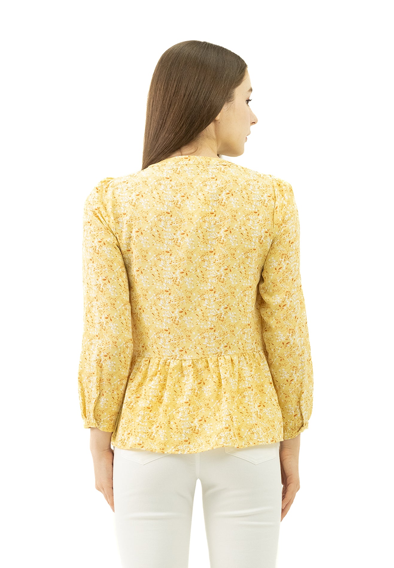 DAISY By VOIR Button Front Ruched Peplum Blouse