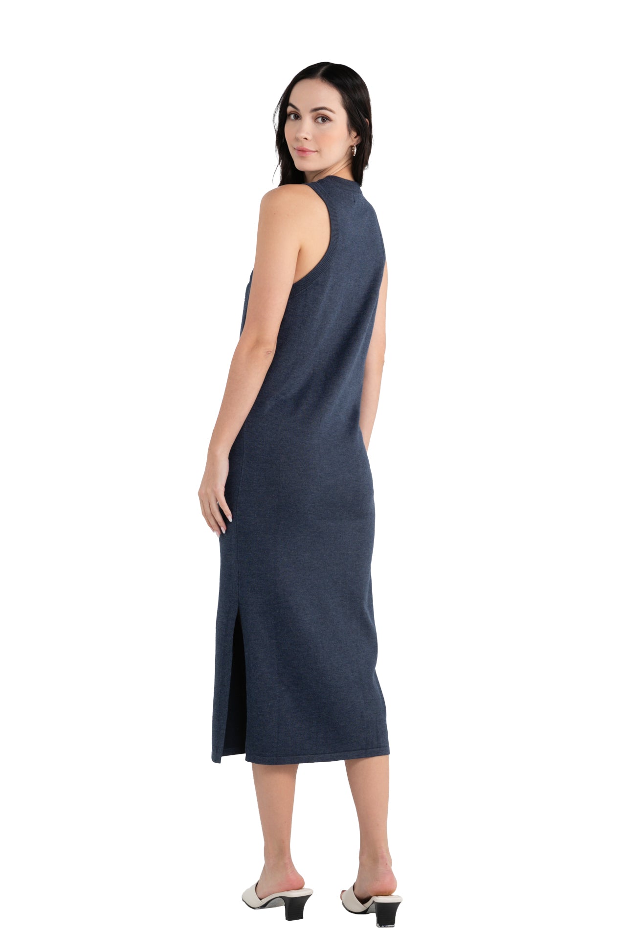ELLE Apparel Knitted Round Neck Dress with Side Slit