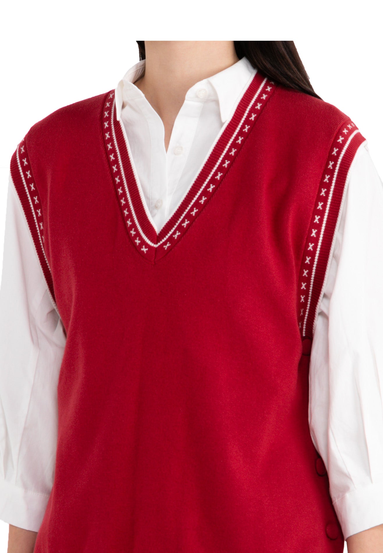 ELLE Apparel Knitted V Neck Vest with Side Buttons