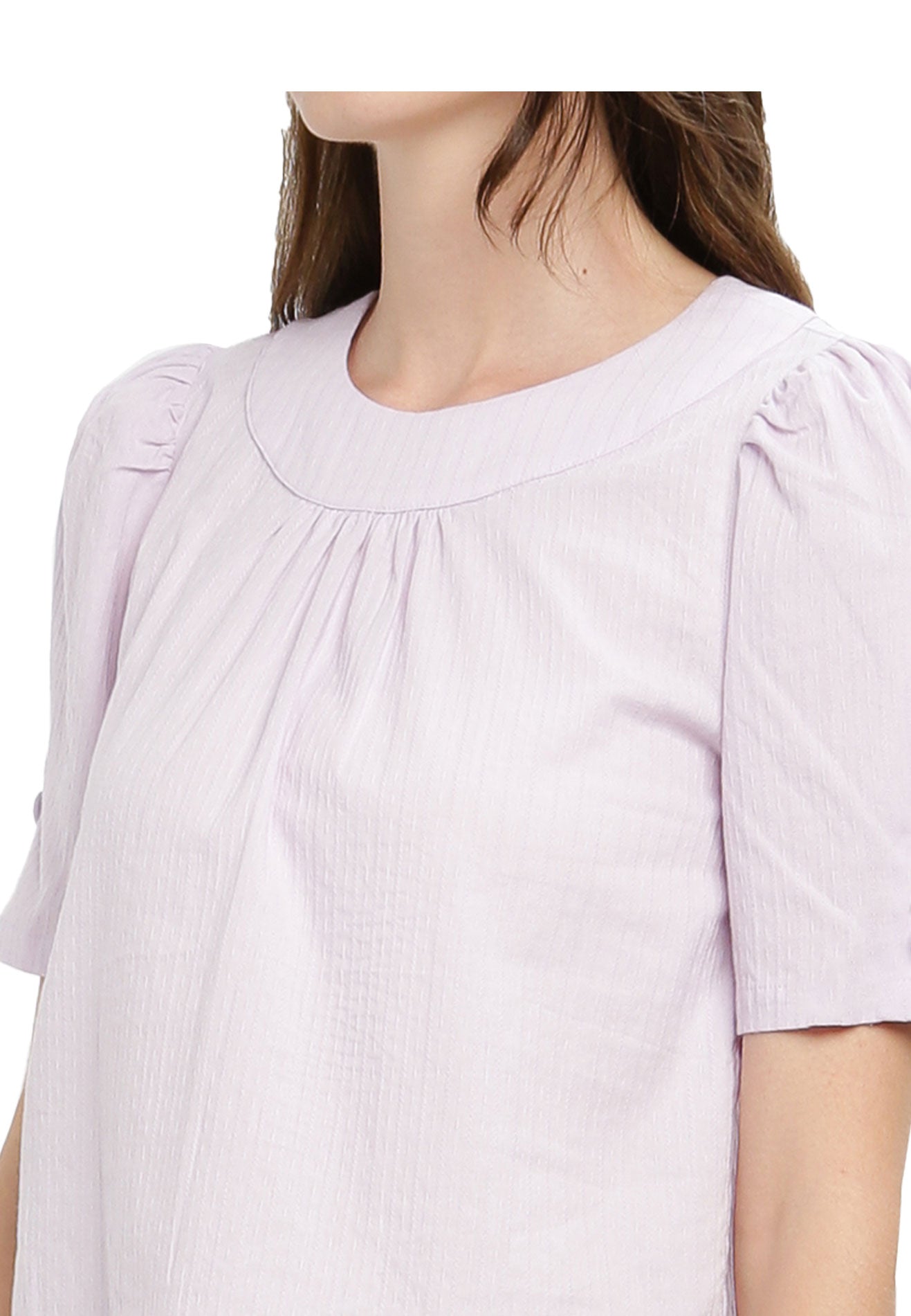 ELLE Apparel Round Neck Button Details on Sleeves Blouse