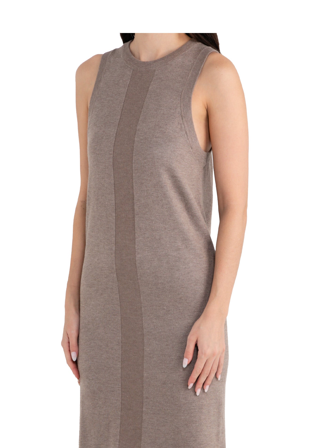 ELLE Apparel Knitted Round Neck Dress with Side Slit