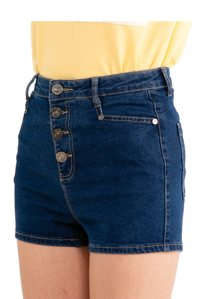 VOIR JEANS Four-Button Buckle Denim Shorts