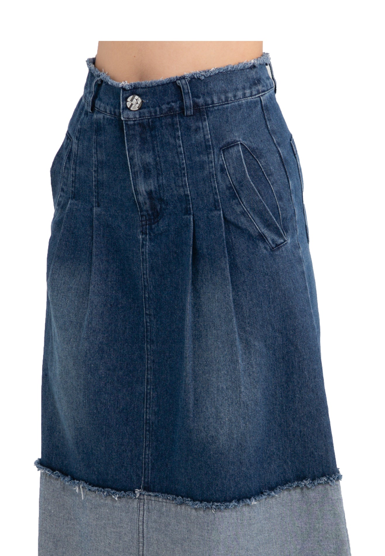 ELLE Apparel High Waist A-Line Denim Long Skirt