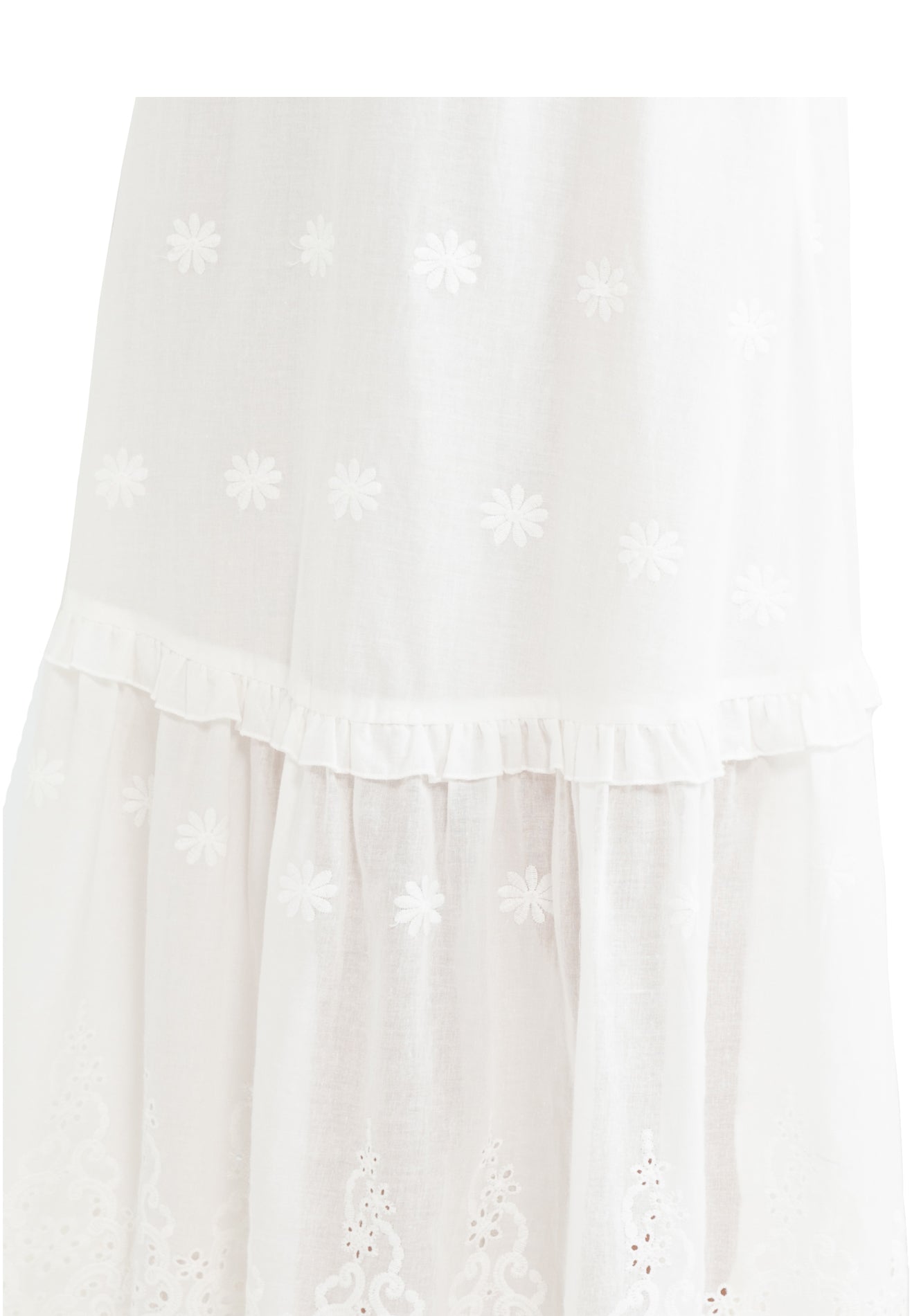 ELLE Apparel Floral Embroidery Tiered Maxi Skirt with Side Zipper