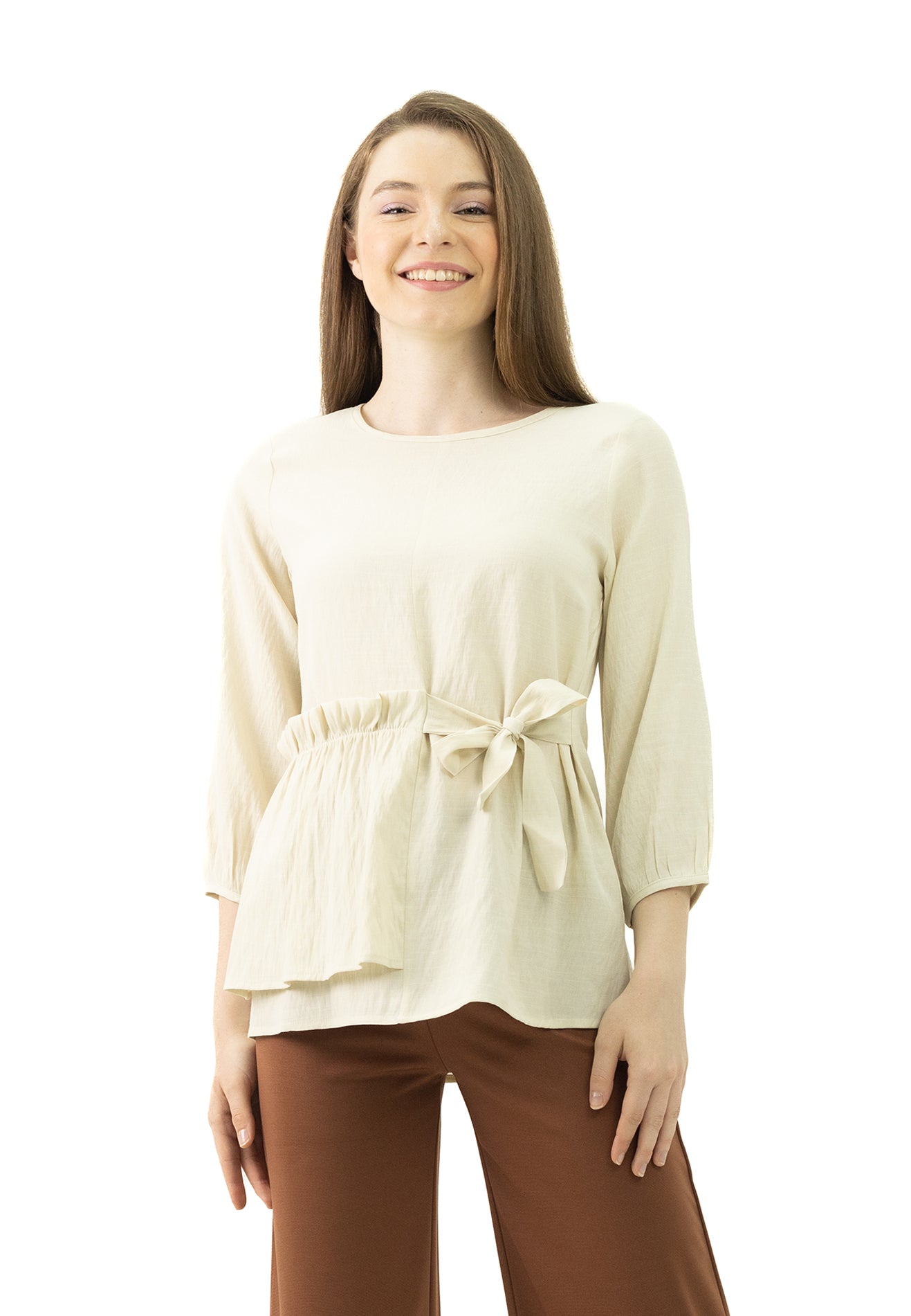 DAISY By VOIR Ruffled Trim Waist Tie Blouse