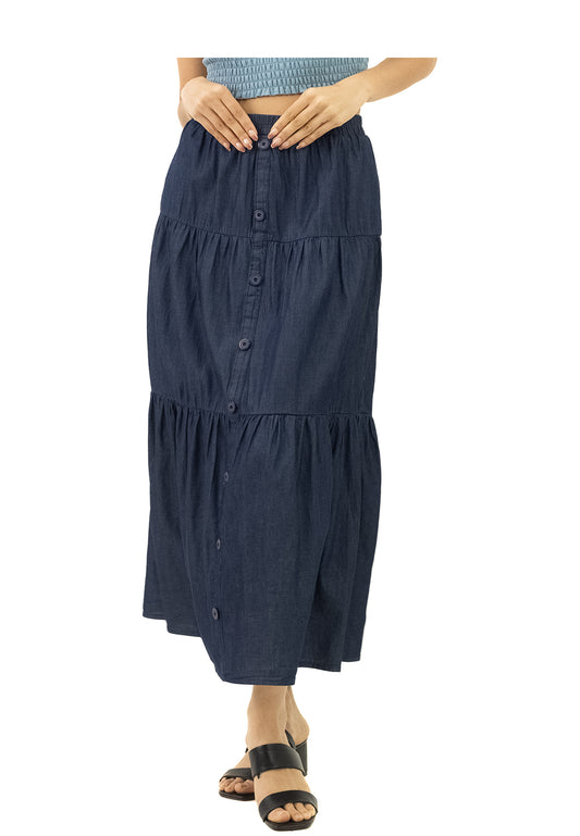 VOIR JEANS Denim Tiered Skirt